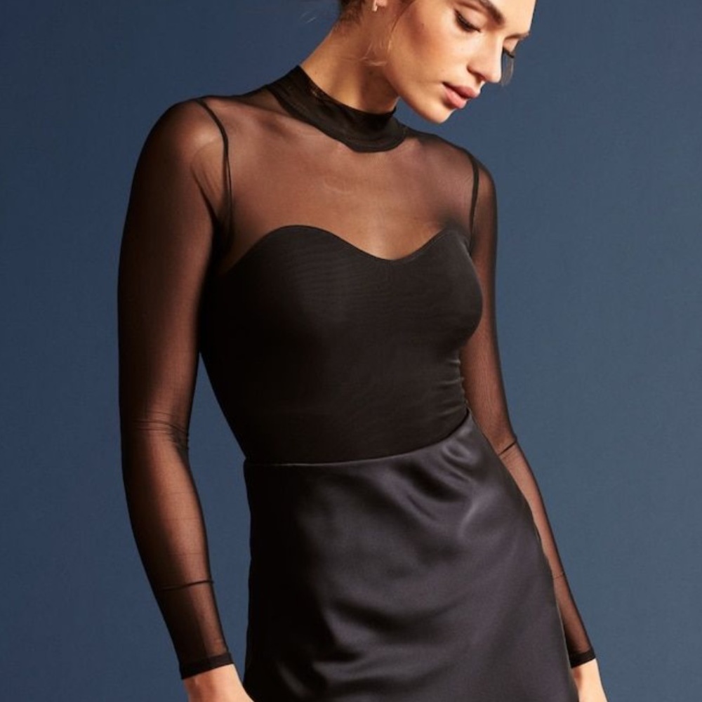 Abercrombie LS Mesh Mockneck Bodysuit Black